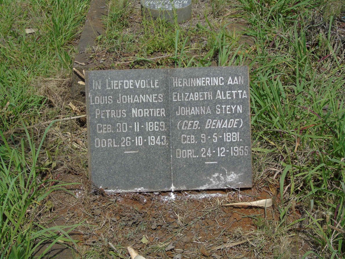 NORTIER Louis Johannes Petrus 1869-1943 :: STEYN Elizabeth Aletta Johanna nee BENADE 1881-1955