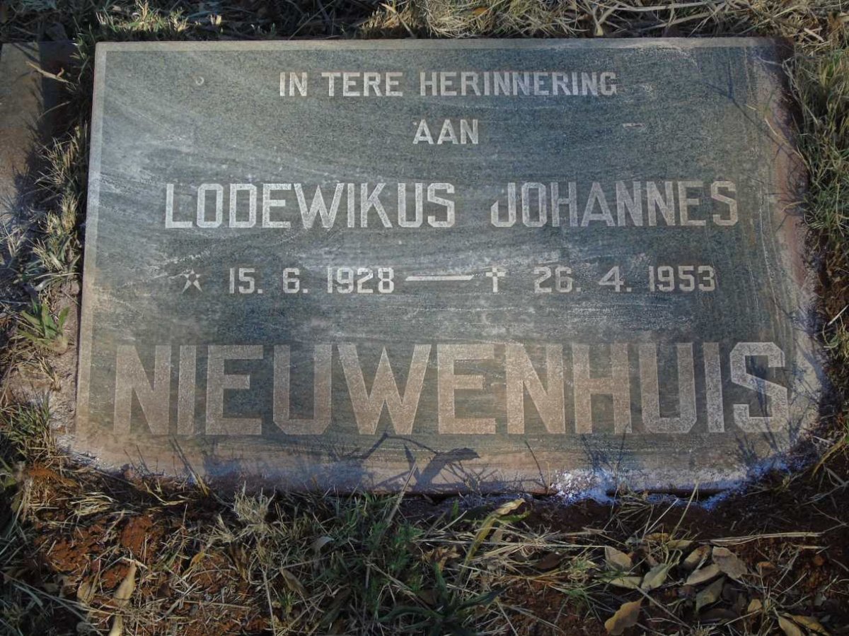NIEUWENHUIS Lodewikus Johannes 1928-1953