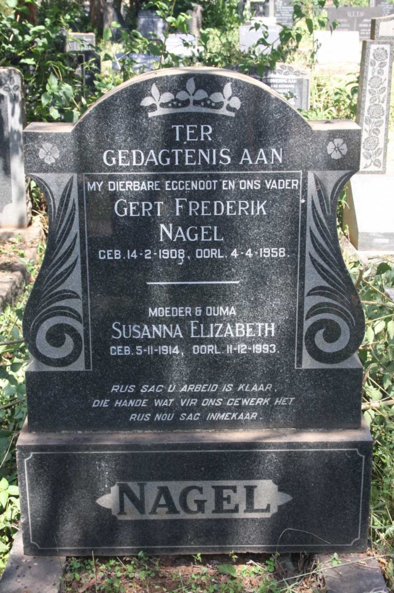 NAGEL Gert Frederik 1908-1958 &amp; Susanna Elizabeth 1914-1993