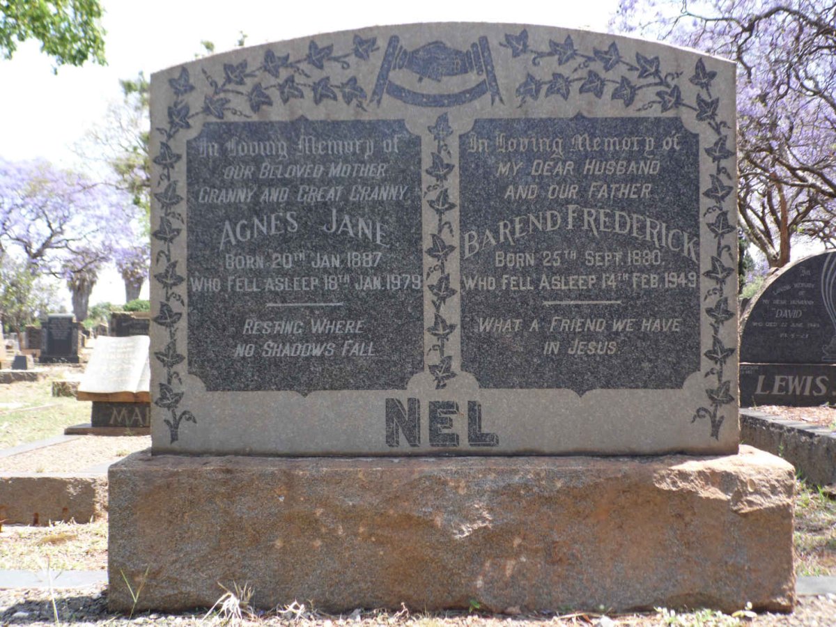NEL Barend Frederick 1890-1949 &amp; Agnes Jane 1887-1979