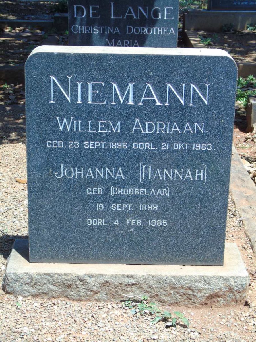 NIEMANN Willem Adriaan 1896-1963 & Johanna GROBBELAAR 1898-1985