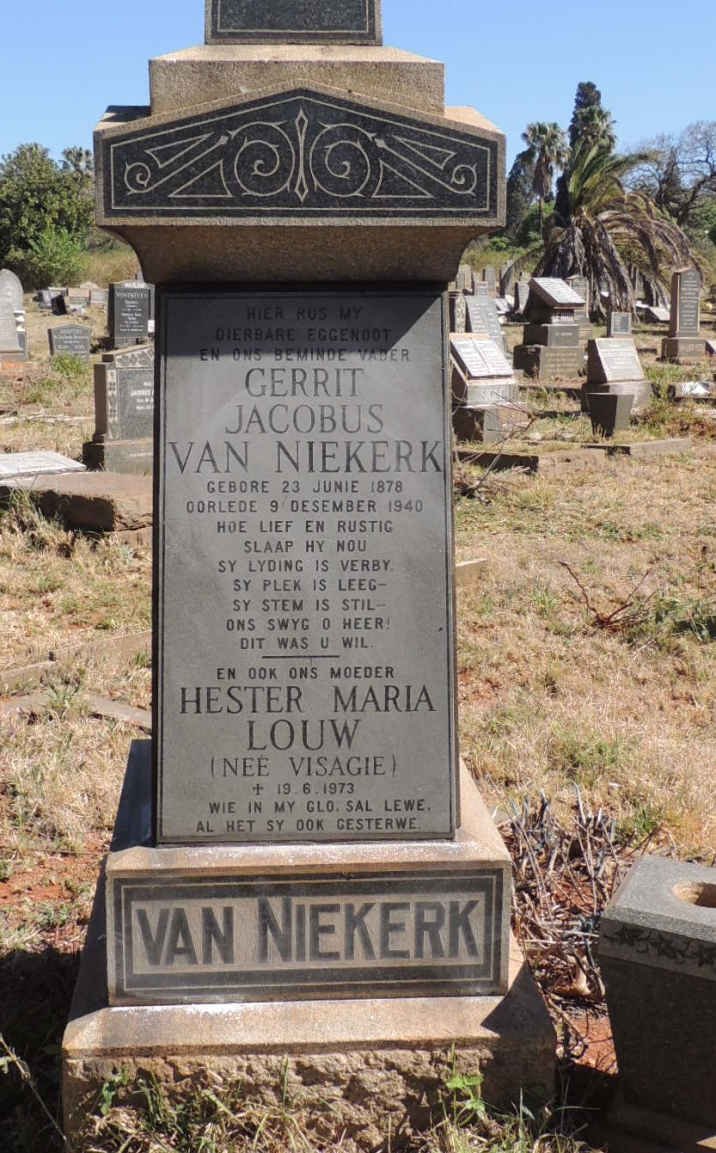 NIEKERK Gerrit Jacobus, van 1878-1940 &amp; Hester Maria LOUW nee VISAGIE -1973