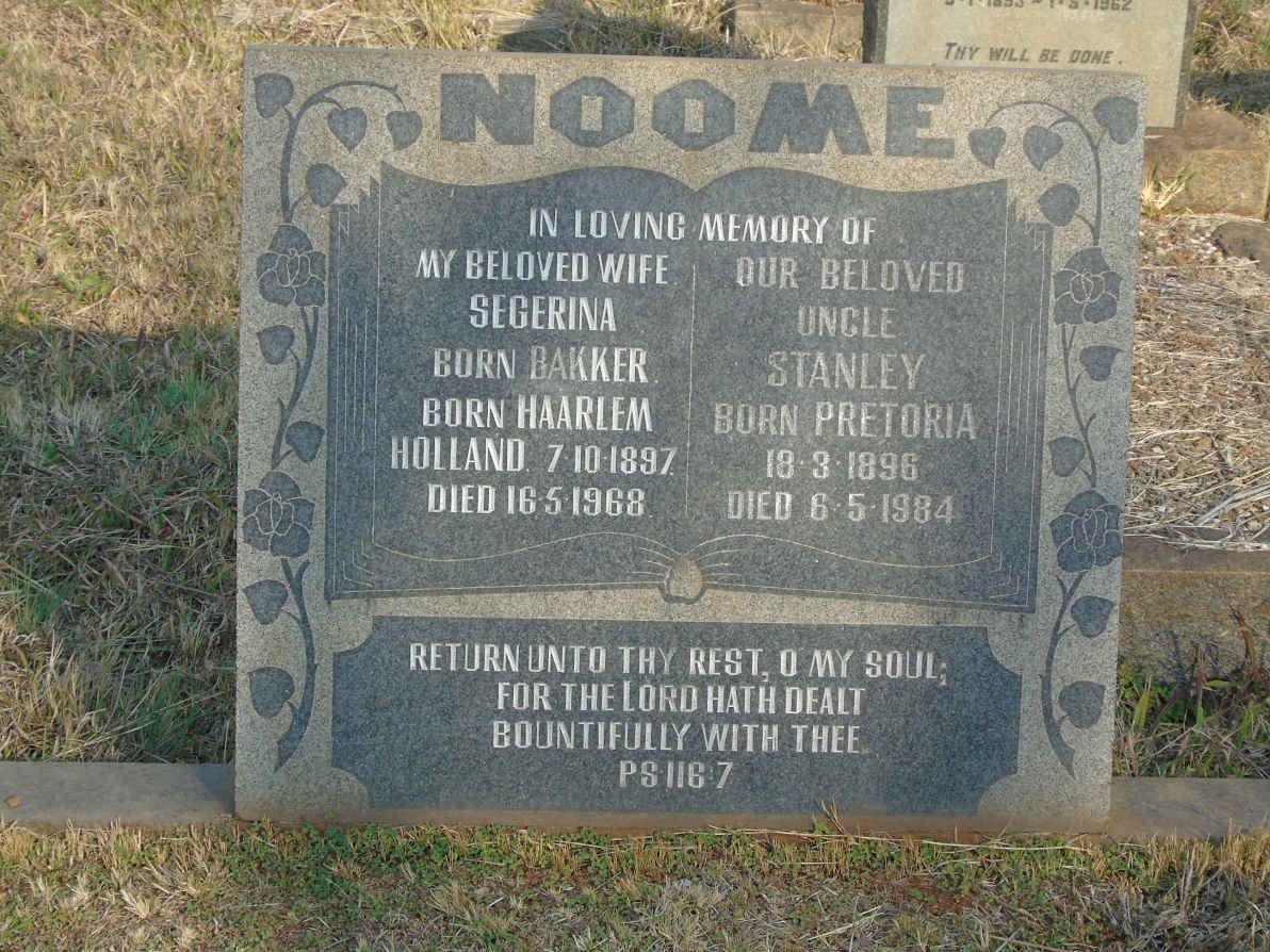NOOME Stanley 1896-1984 &amp; Segerina BAKKER 1897-1968
