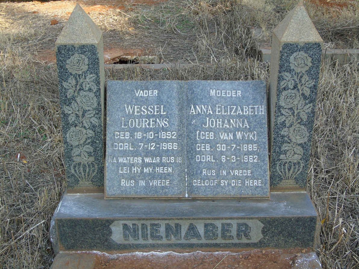 NIENABER Wessel Lourenas 1892-1966 &amp; Anna Elizabeth Johanna VAN WYK 1885-1962
