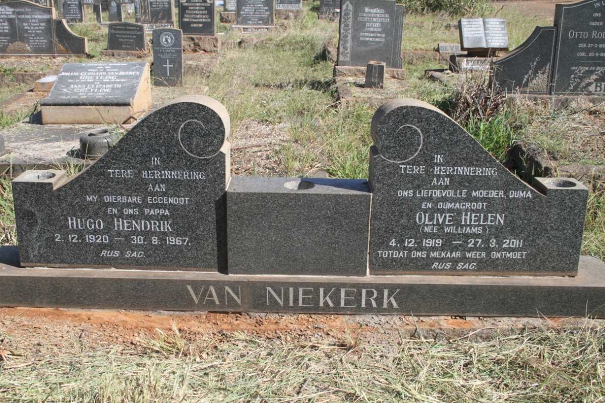 NIEKERK Hugo Hendrik, van 1920-1967 & Olive Helen WILLIAMS 1919-2011