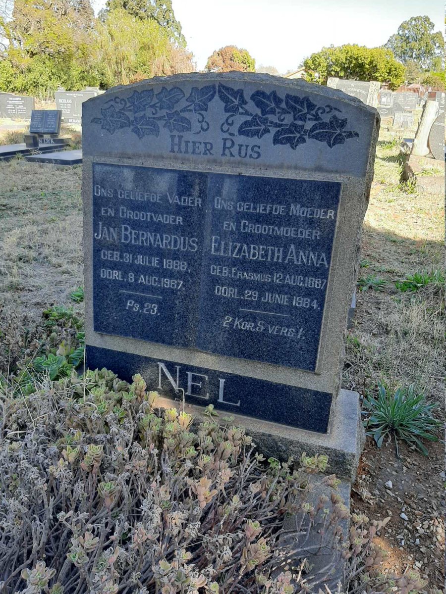 NEL Jan Bernardus 1886-1987 &amp; Elizabeth Anna ERASMUS 1887-1964