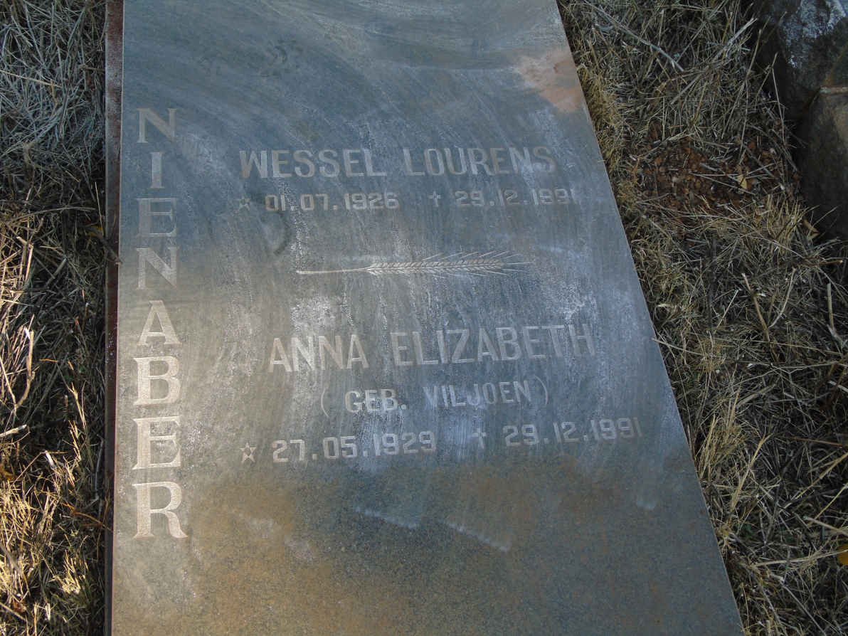 NIENABER Wessel Lourens 1926-1991 &amp; Anna Elizabeth VILJOEN 1929-1991