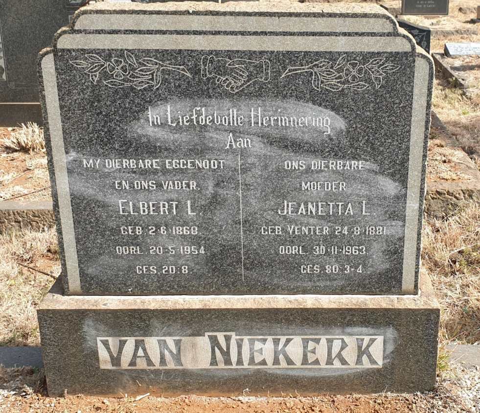 NIEKERK Elbert L., van 1868-1954 & Jeanetta L. VENTER 1881-1963