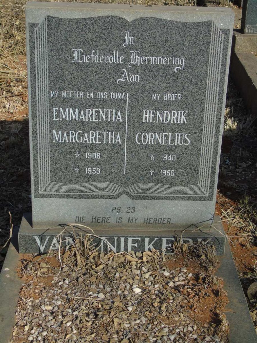NIEKERK Emmarentia Margaretha, van 1906-1953 :: VAN NIEKERK Hendrik Cornelius 1940-1956 