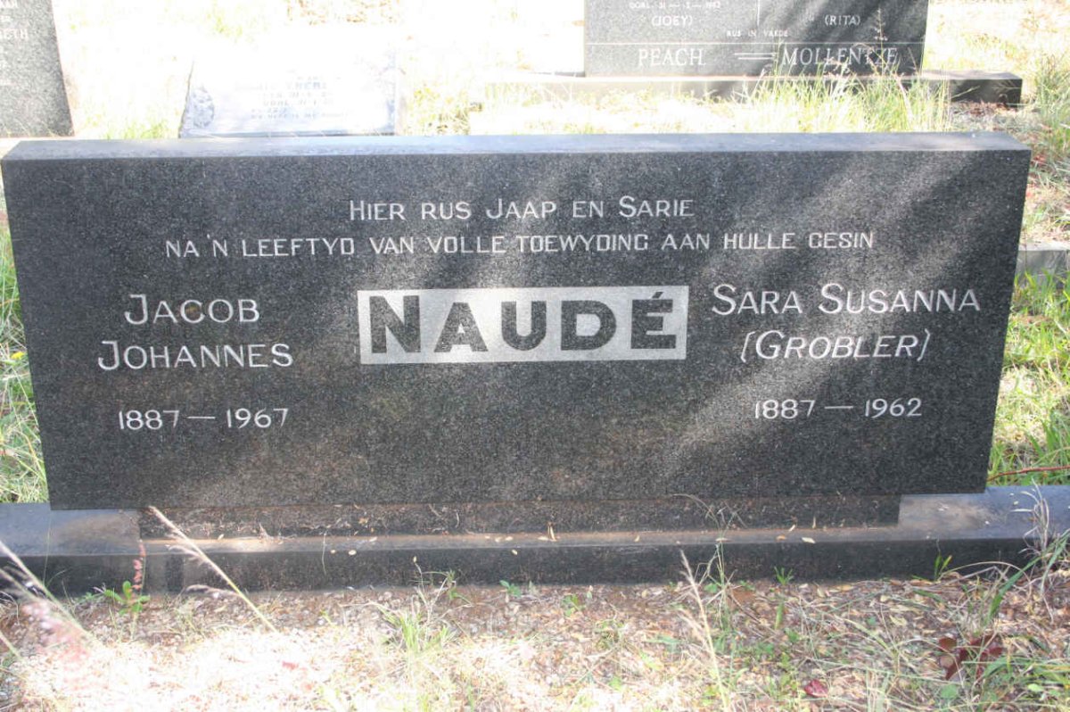 NAUDE Jacob Johannes 1887-1967 &amp; Sara Susanna GROBLER 1887-1962