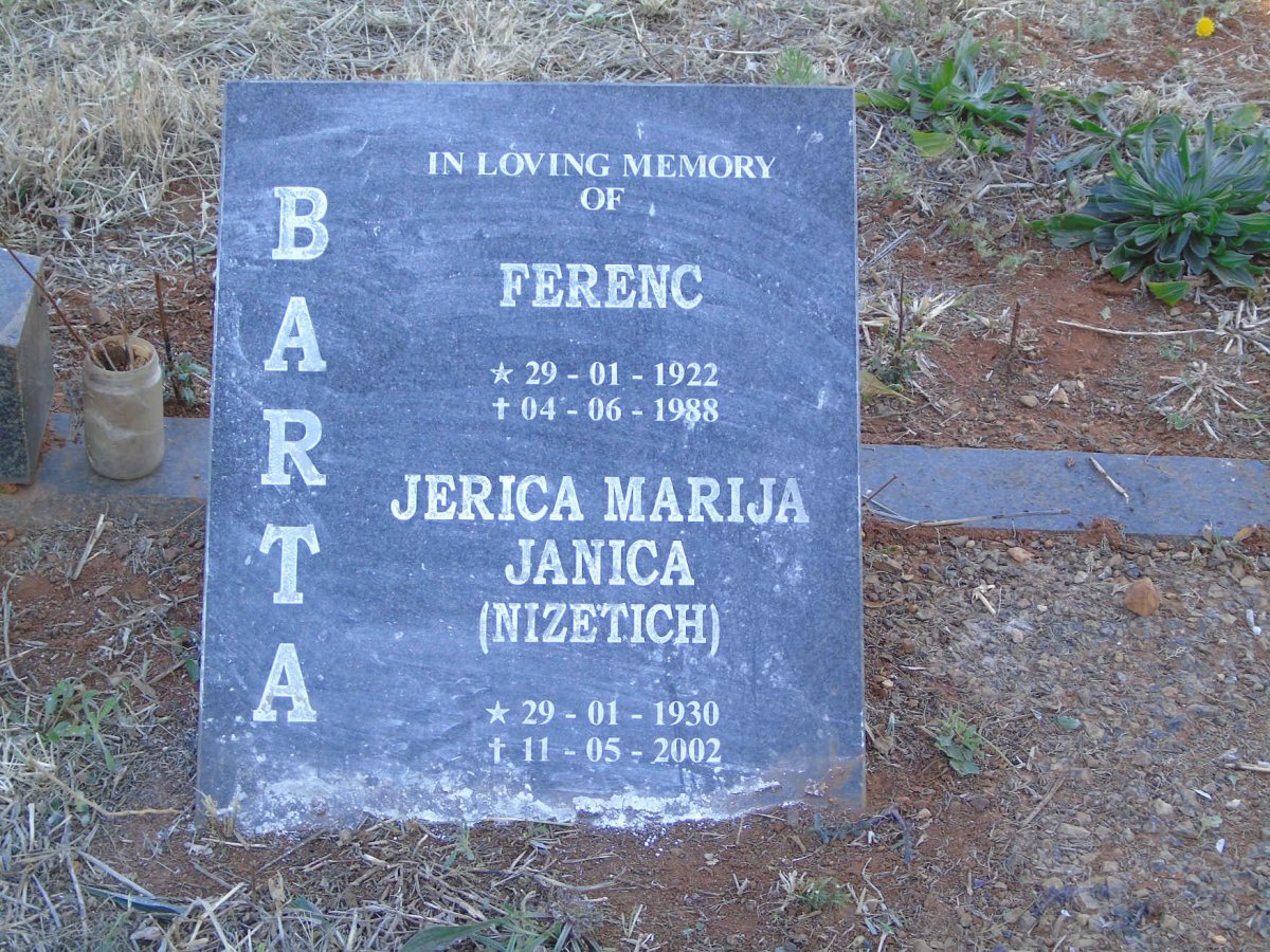BARTA Ferenc 1922-1988 &amp; Jerica Marija Janica NIZETICH 1930-2002