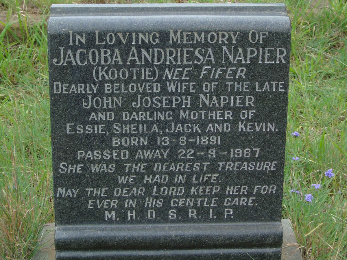 NAPIER Jacoba Andriesa nee FIFER 1891-1987