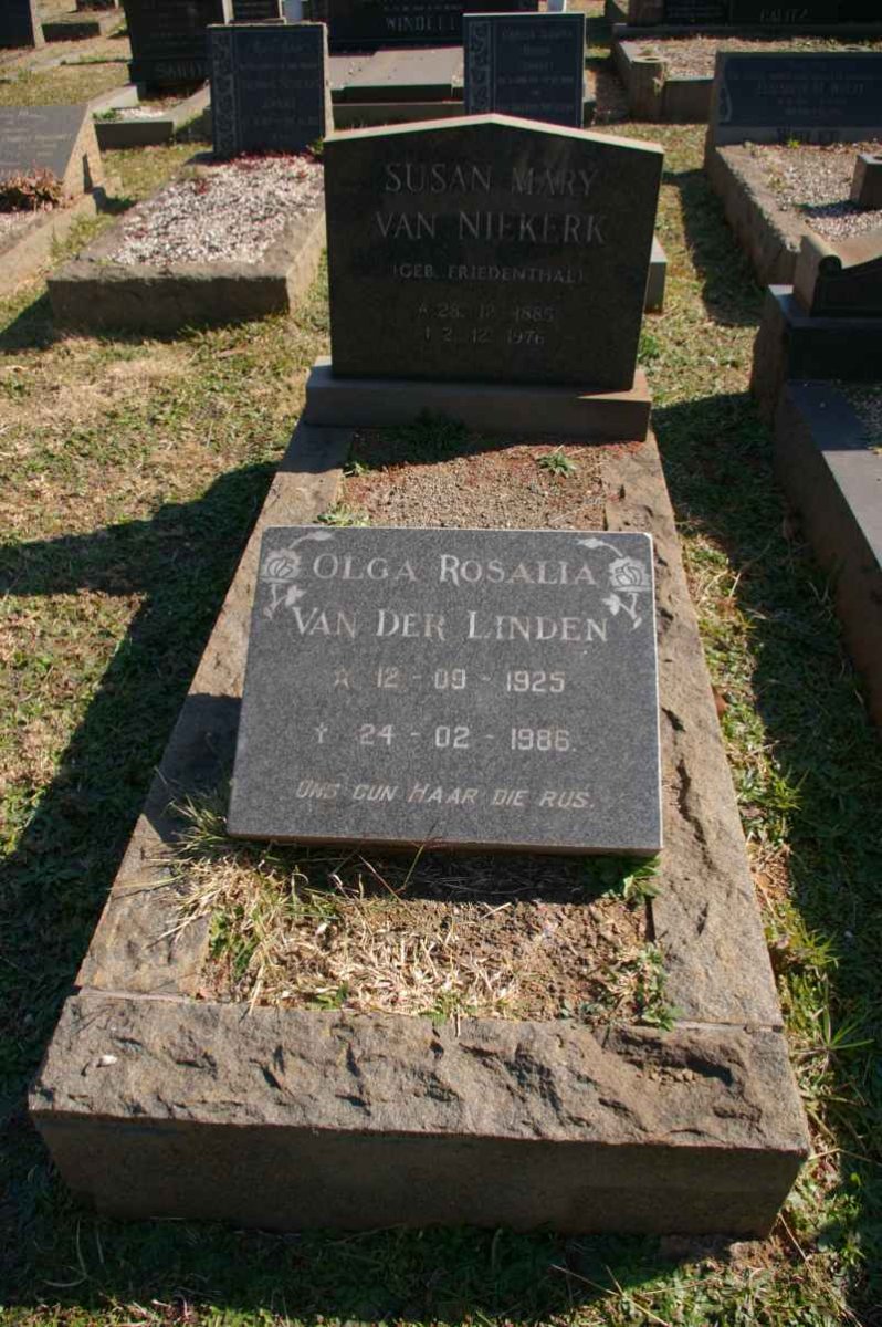 NIEKERK Susan Mary, van nee FRIEDENTHAL 1885-1976 :: LINDEN Olga Rosalia, van der 1825-1986