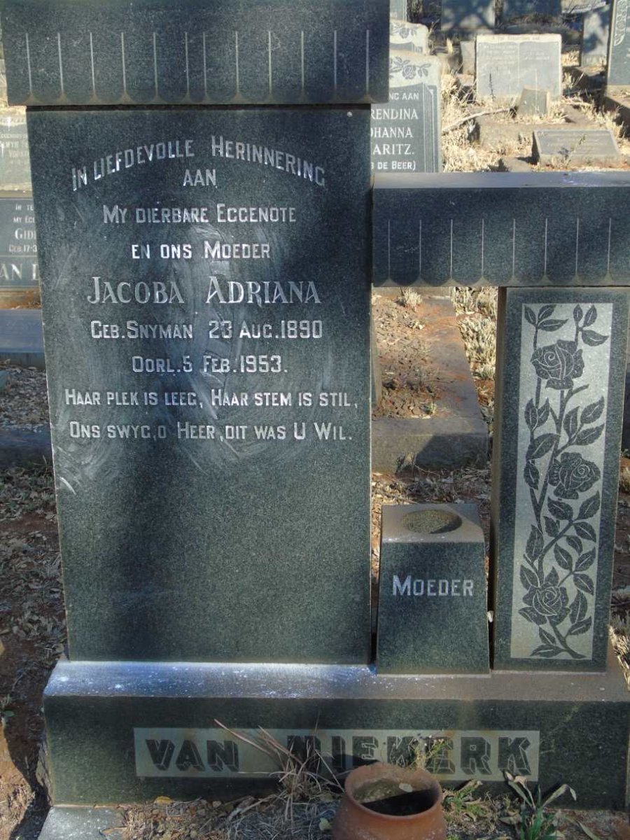NIEKERK Jacoba Adriana, van nee SNYMAN 1890-1953