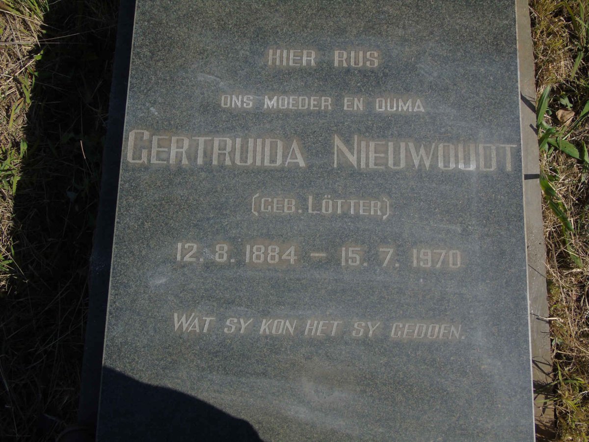NIEUWOUDT Gertruida nee LOTTER 1884-1970