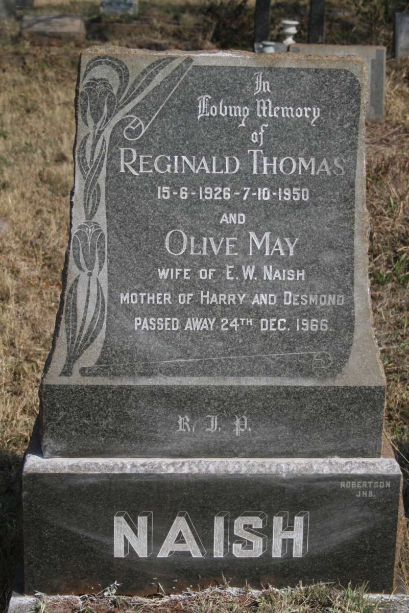 NAISH Reginald Thomas 1926-1950 :: NAISH Olive May -1966