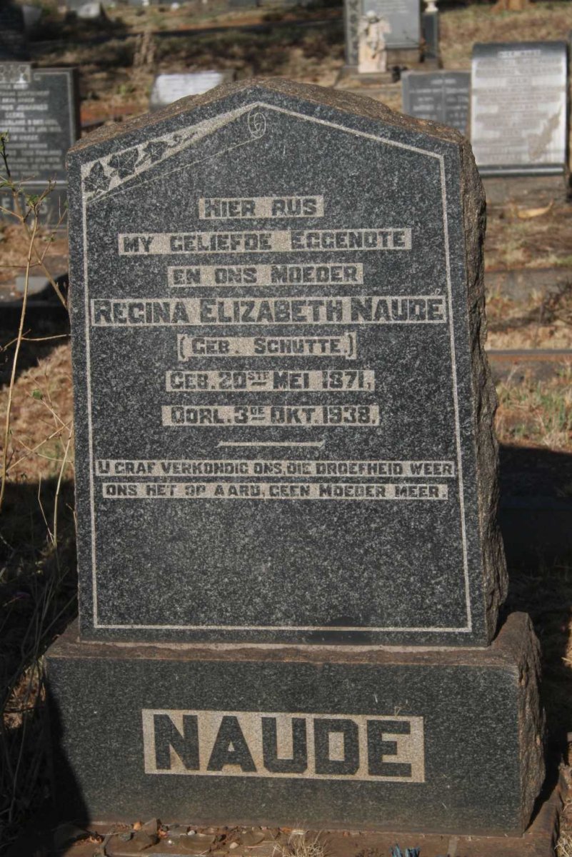 NAUDE Regina Elizabeth nee SCHUTTE 1871-1938