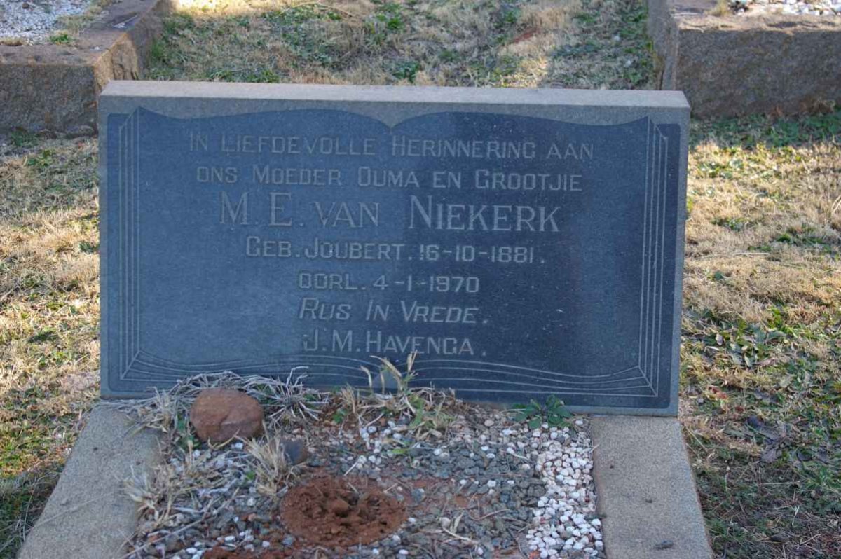 NIEKERK M.E., van nee JOUBERT 1881-1970