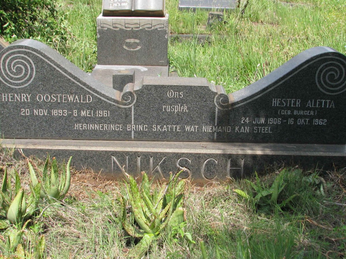 NIKSCH Henry Oostewald 1893-1961 &amp; Hester Aletta BURGER 1906-1962