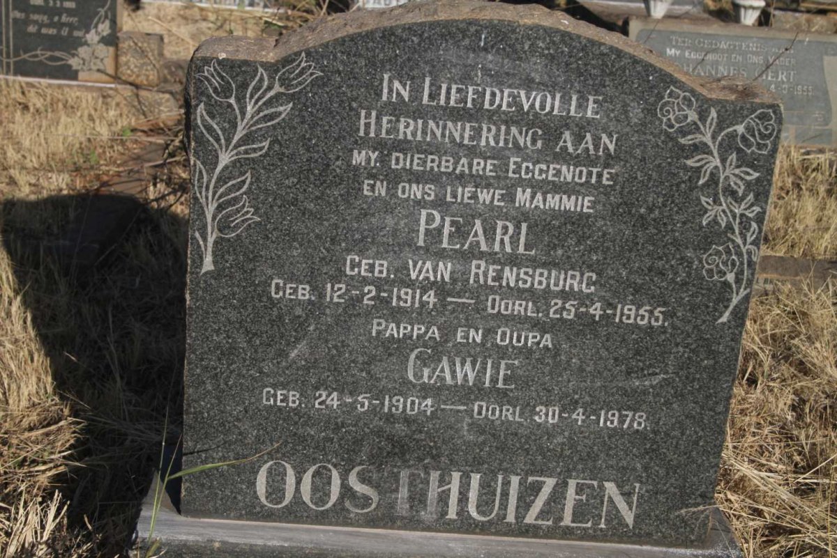 OOSTHUIZEN Gawie 1904-1978 & Pearl VAN RENSBURG 1914-1955