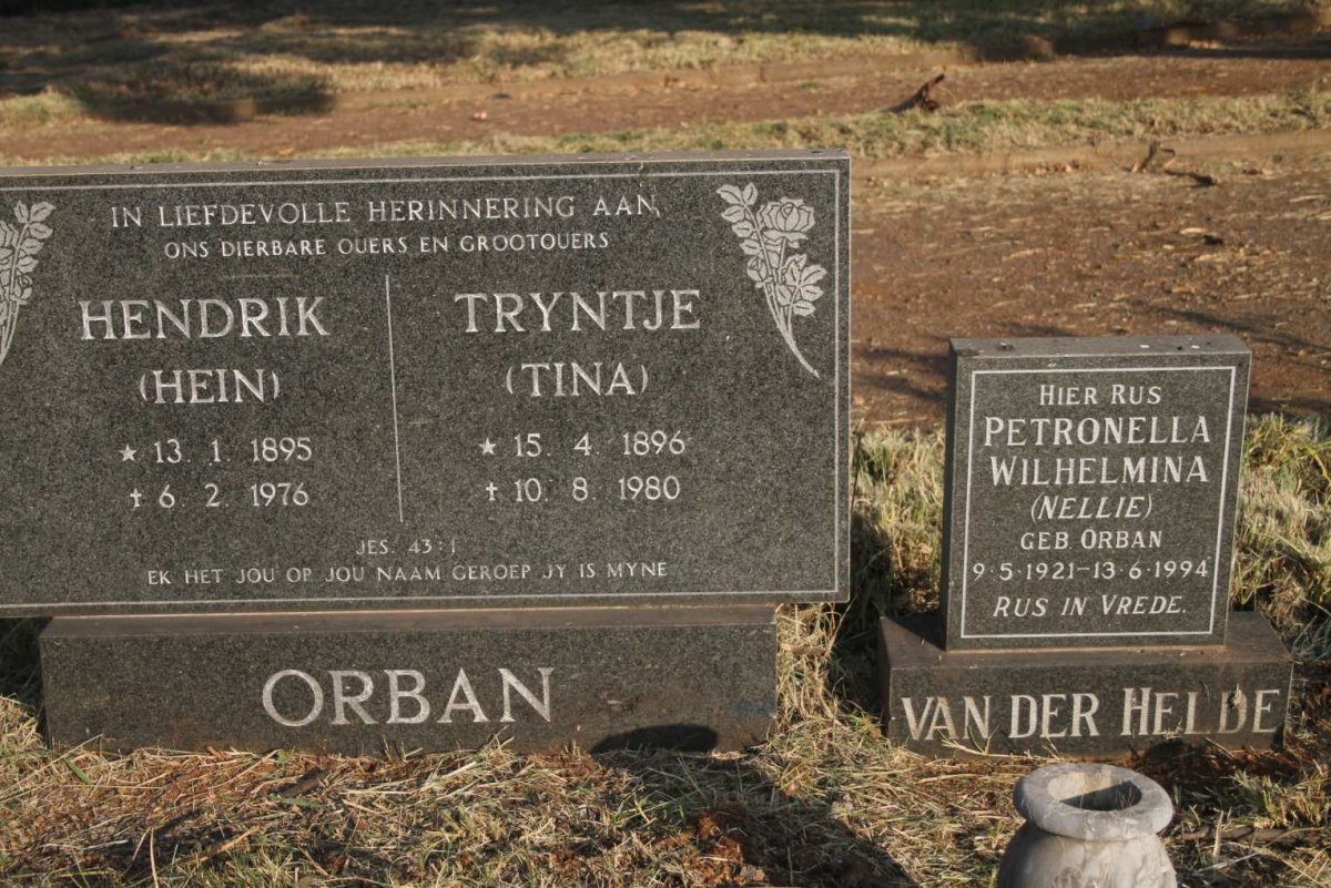 ORBAN Hendrik 1895-1976 & Tryntje 1896-1980 :: HELDE Petronella Wilhelmina, van der nee ORBAN 1921-1994