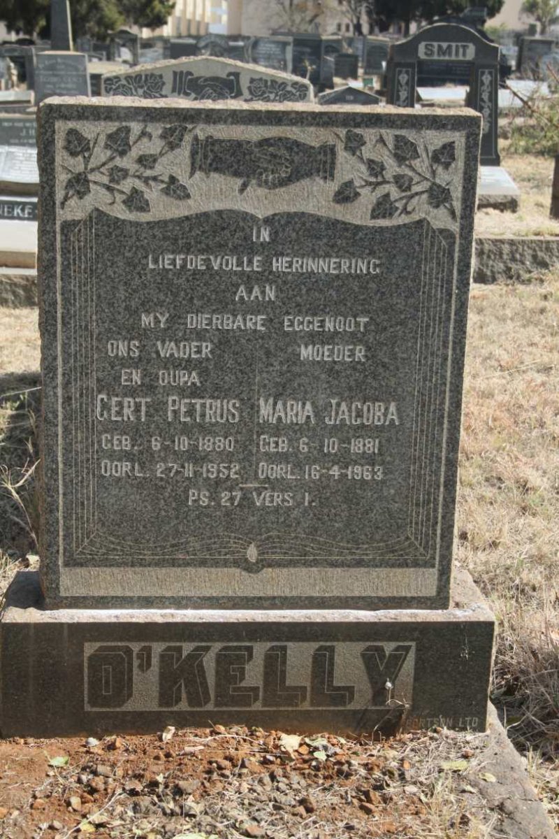 O'KELLY Gert Petrus 1880-1952 & Maria Jacoba 1881-1963