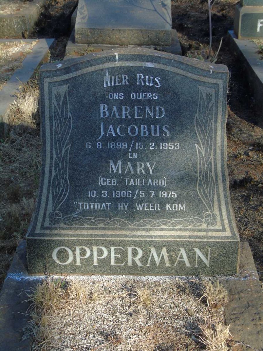 OPPERMAN Barend Jacobus 1899-1953 & Mary TAILLARD 1906-1975
