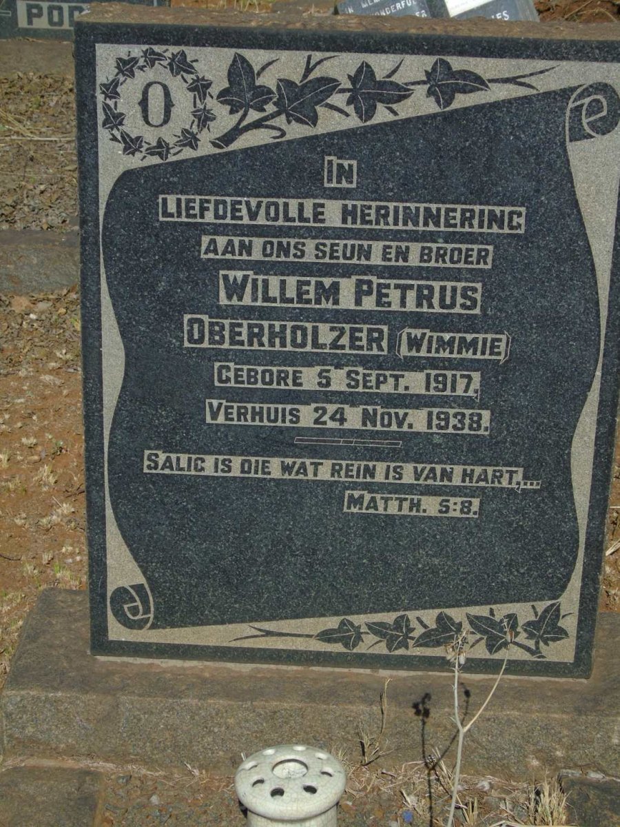 OBERHOLZER Willem Petrus 1917-1938