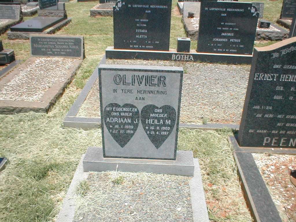 OLIVIER Adriaan J. 1899-1991 &amp; Heila M. 1903-1997