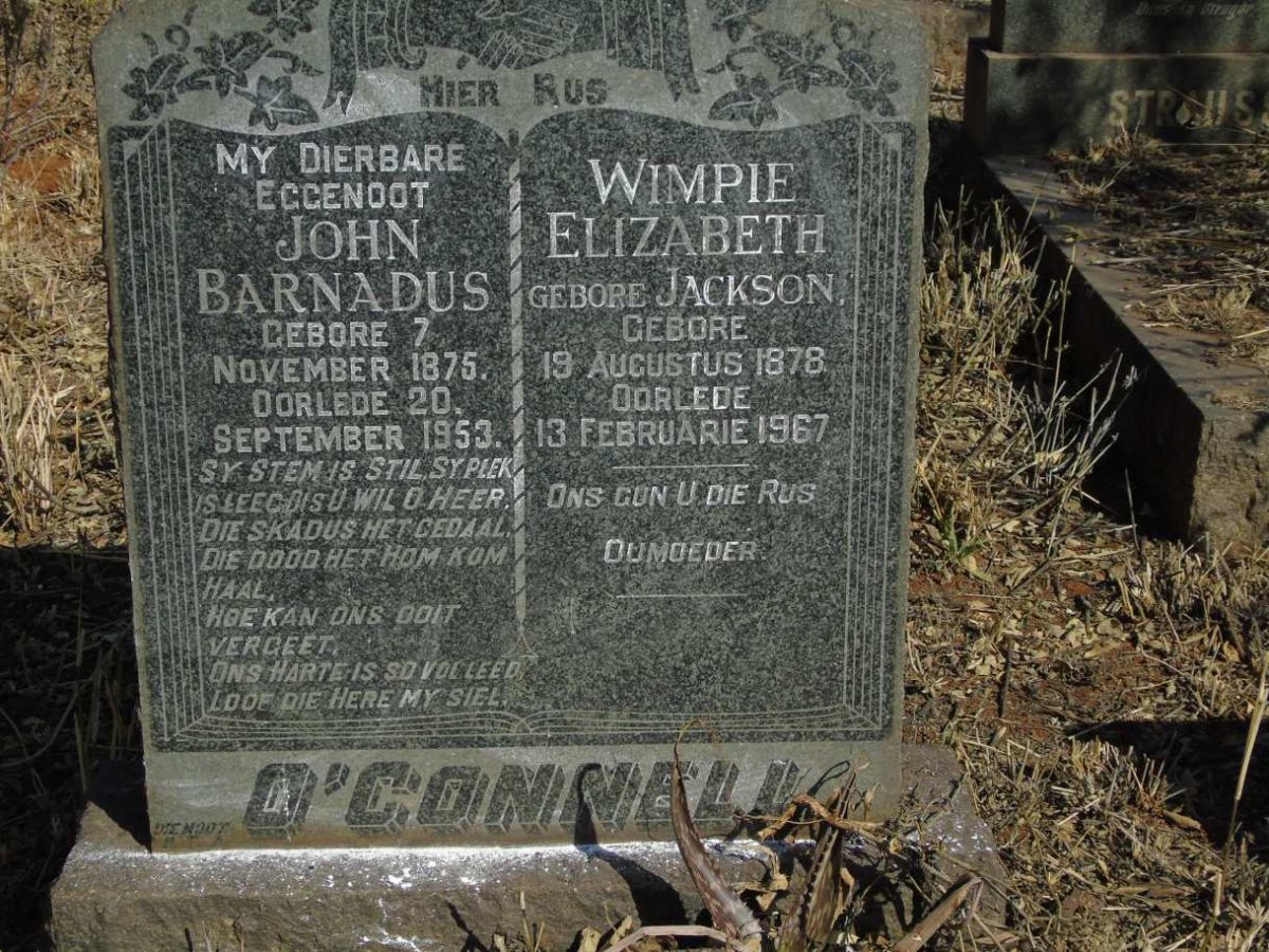 O'CONNELL John Barnadus 1875-1953 & Wimpie Elizabeth JACKSON 1878-1967