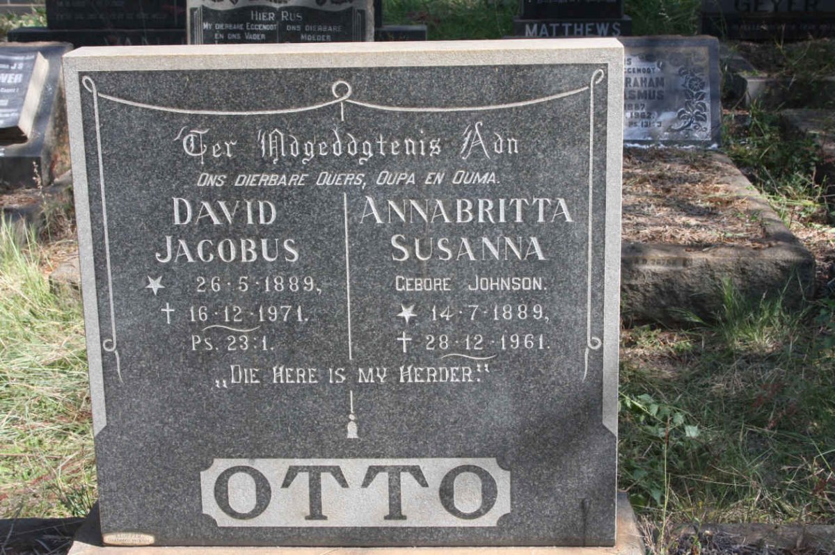 OTTO David Jacobus 1889-1971 &amp; Anna Britta Susanna JOHNSON 1889-1961