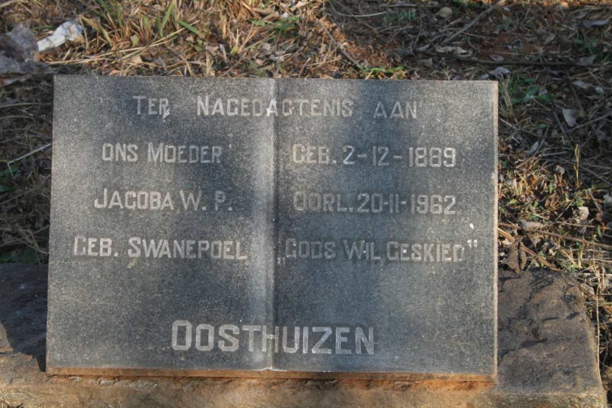 OOSTHUIZEN Jacoba W.P. nee SWANEPOEL 1889-1962