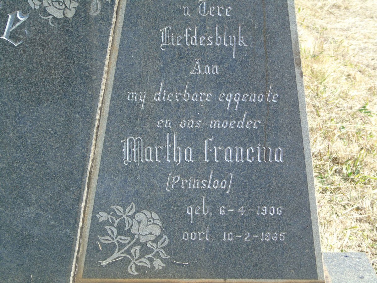 OOSTHUYSE Martha Francina nee PRINSLOO 1906-1965