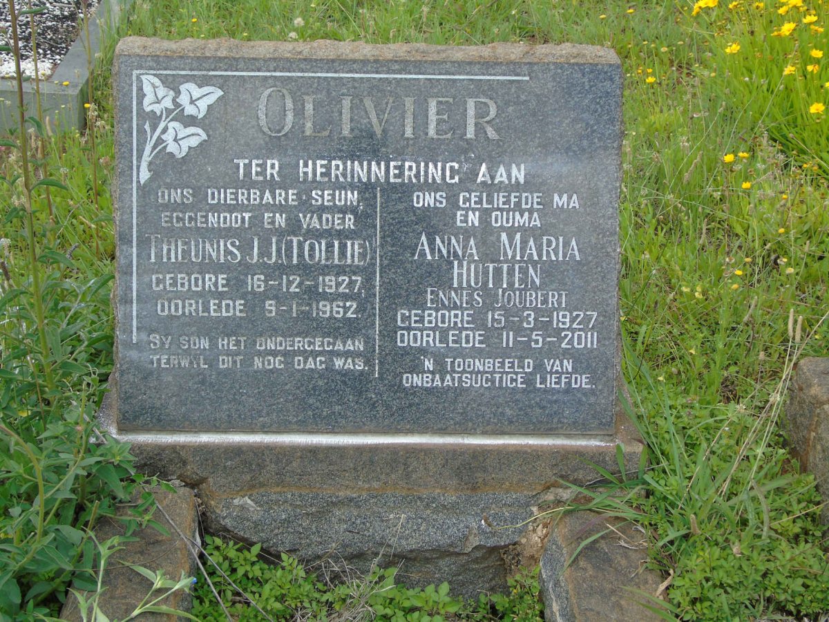 OLIVIER Theunis J.J. 1927-1962 &amp; Anna Maria HUTTEN 1927-2011