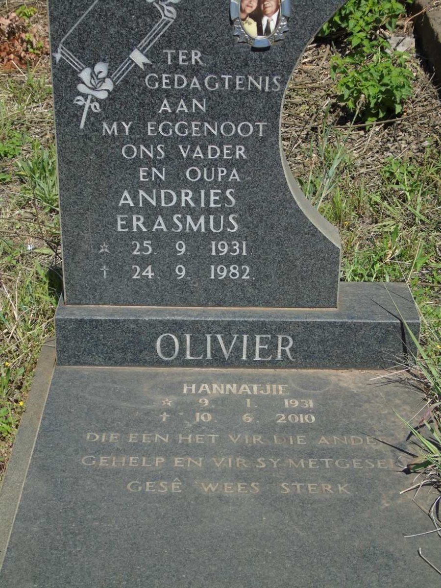 OLIVIER Andries Erasmus 1931-1982 & Hannatjie 1931-2010