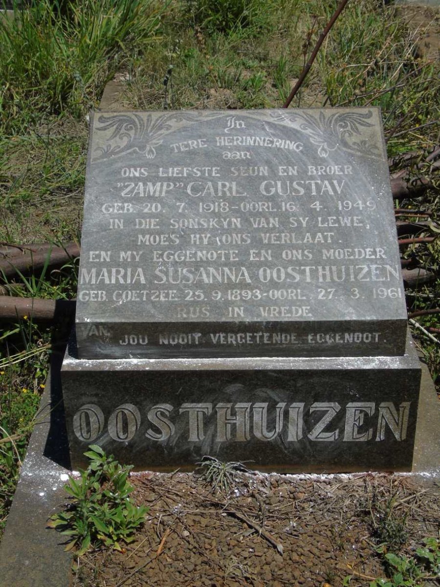 OOSTHUIZEN Carl Gustav 1918-1949 :: OOSTHUIZEN Maria Susanna nee COETZEE 1893-1961