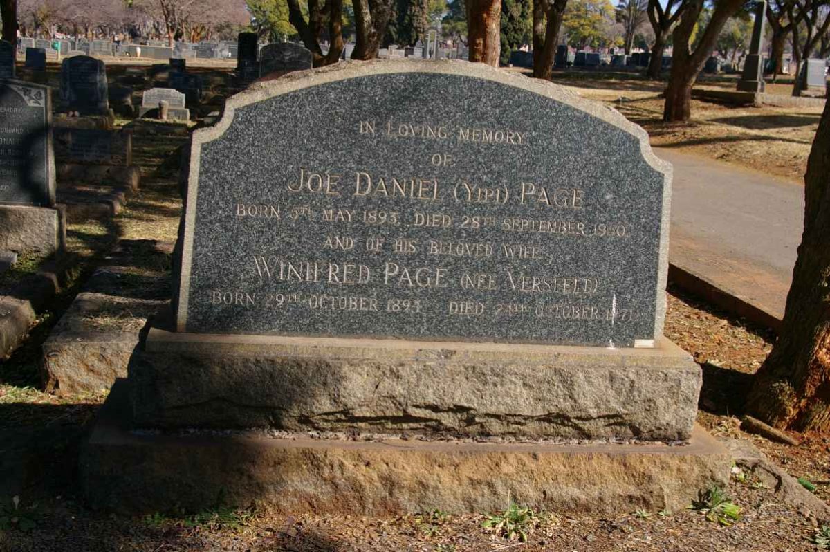 PAGE Joe Daniel 1893-1950 &amp; Winifred VERSFELD 1894-1971