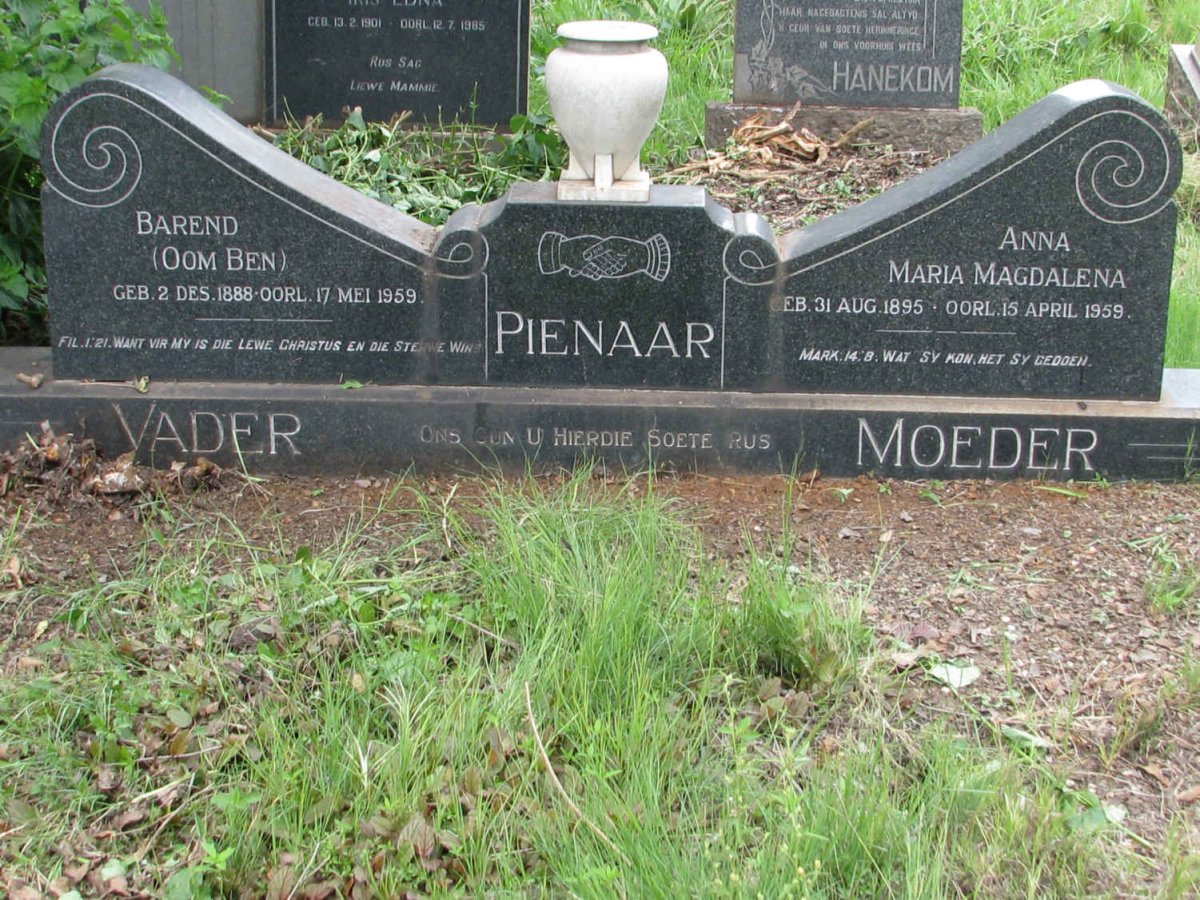 PIENAAR Barend 1888-1959 &amp; Anna Maria Magdalena 1895-1959