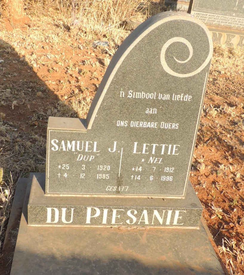 PIESANIE Samuel J., du 1920-1985 & Lettie NEL 1912-1996