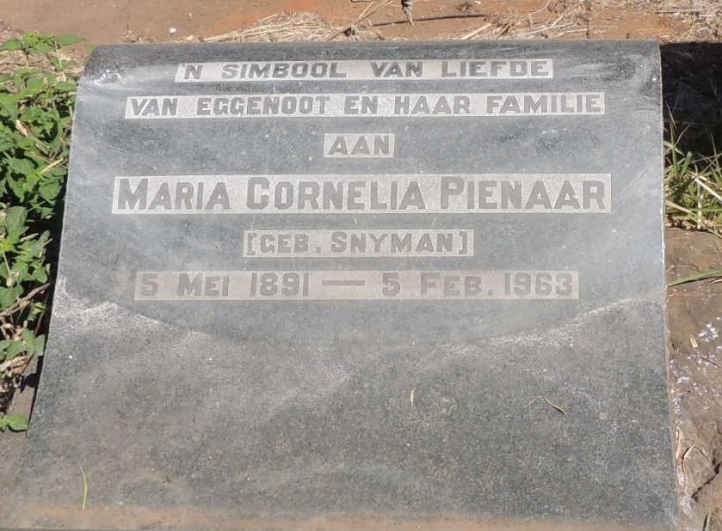 PIENAAR Maria Cornelia nee SNYMAN 1891-1963