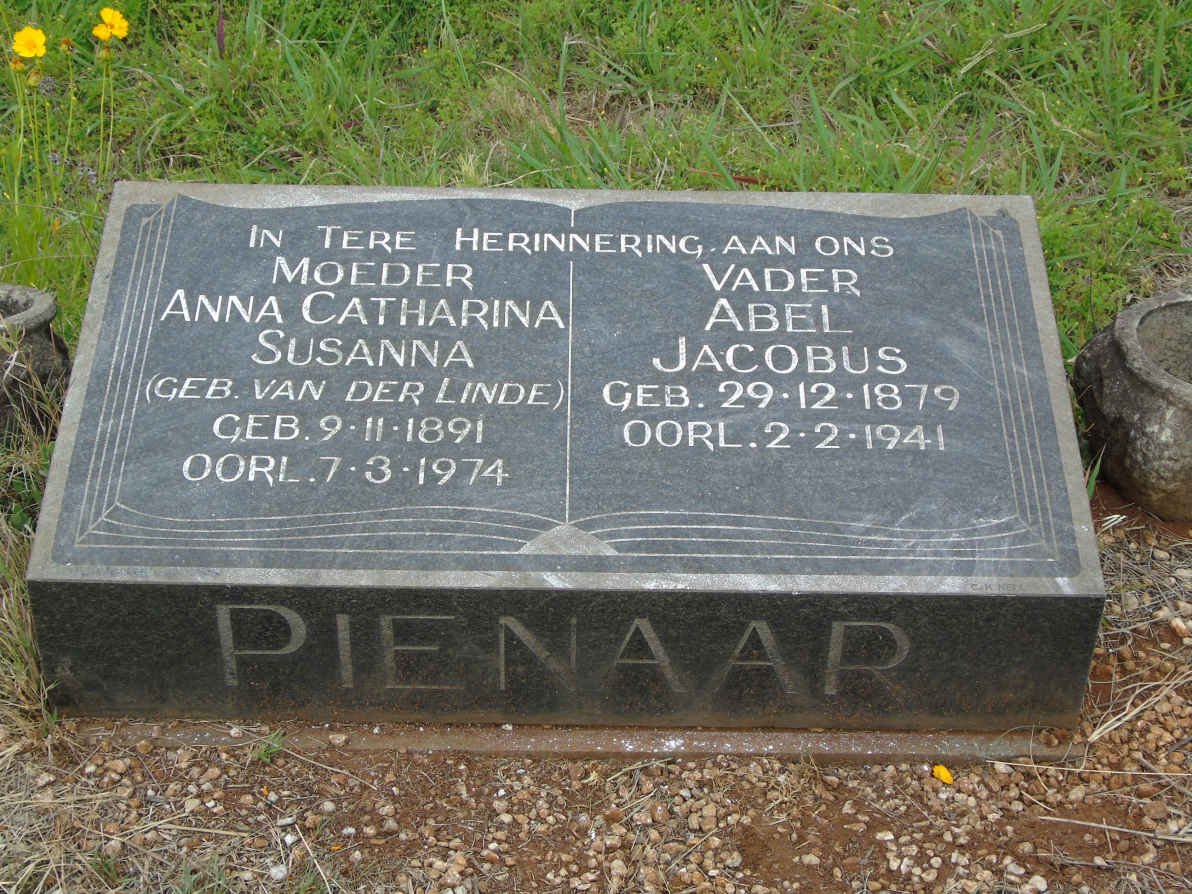 PIENAAR Abel Jacobus 1879-1941 &amp; Anna Catharina Susanna VAN DER LINDE 1891-1974