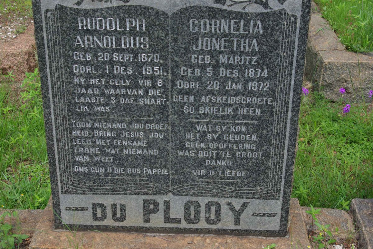 PLOOY Rudolph Arnoldus, du 1870-1951 &amp; Cornelia Jonetha MARITZ 1874-1972