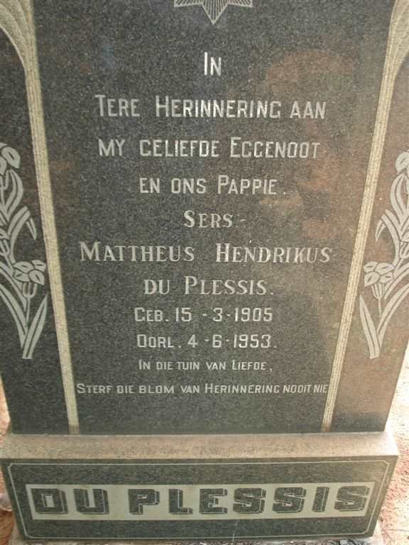 PLESSIS Mattheus Hendrikus, du 1905-1953