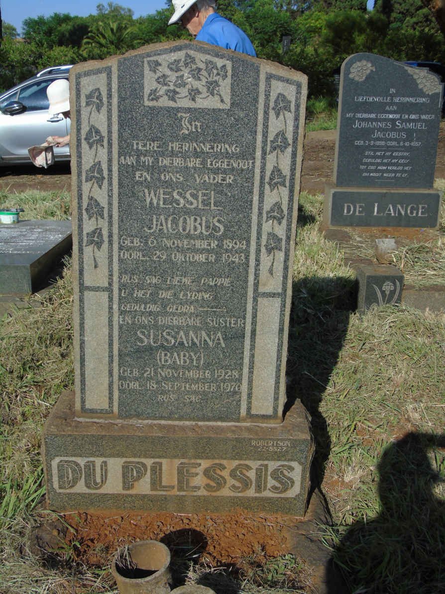 PLESSIS Wessel Jacobus, du 1894-1943 &amp; Susanna 1928-1970