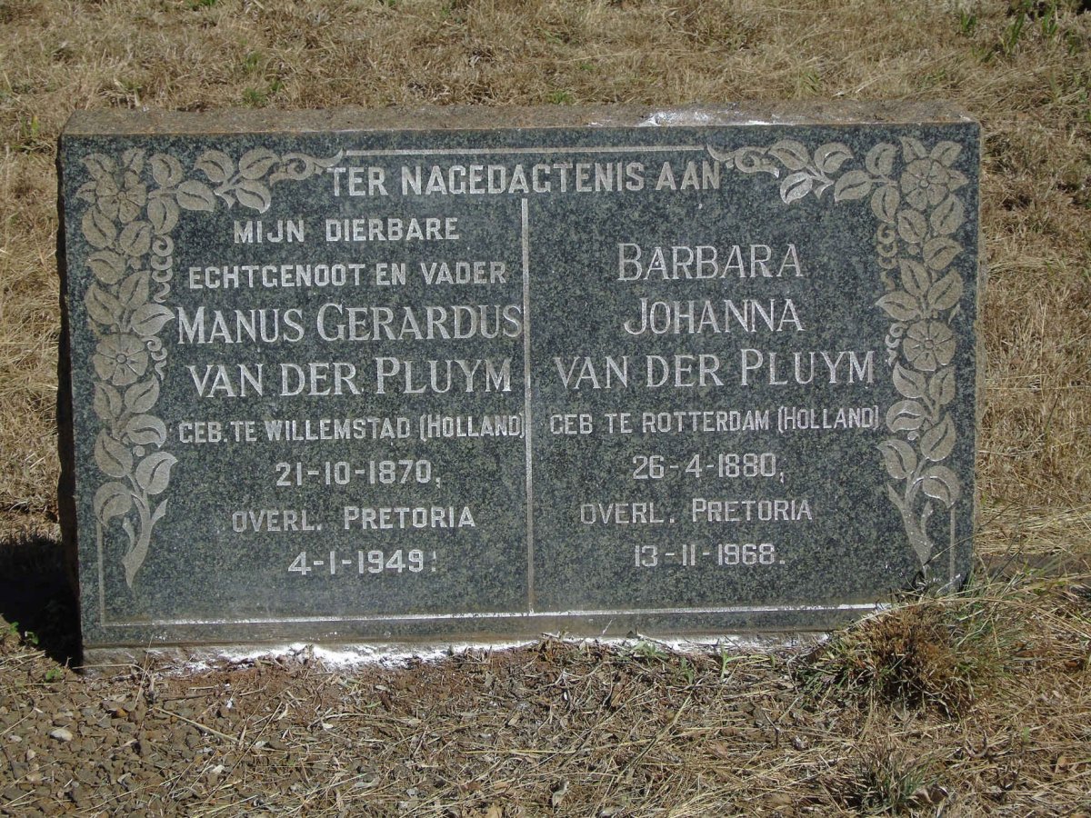 PLUYM Manus Gerardus, van der 1870-1949 &amp; Barbara Johanna 1880-1968