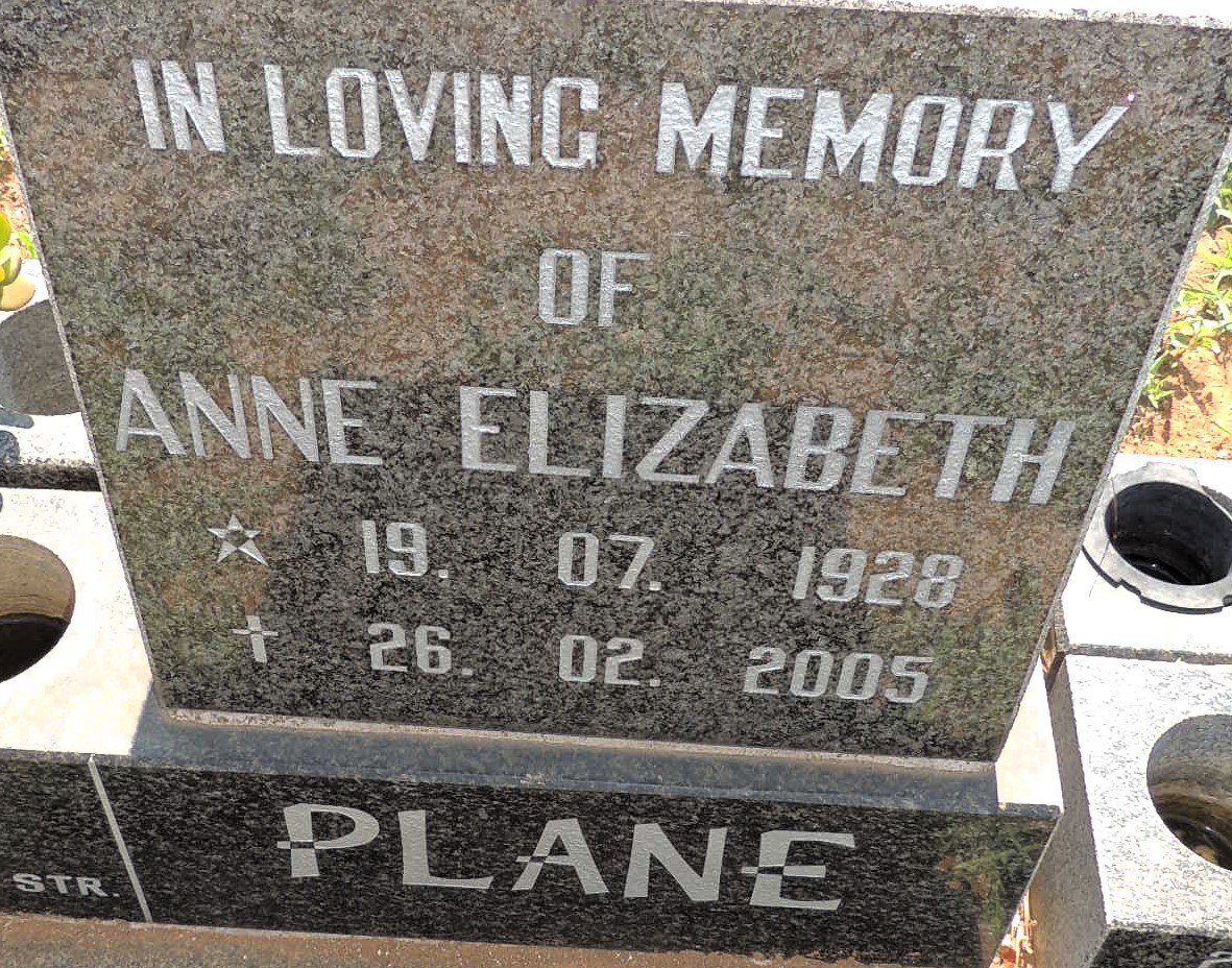 PLANE Anne Elizabeth 1928-2005