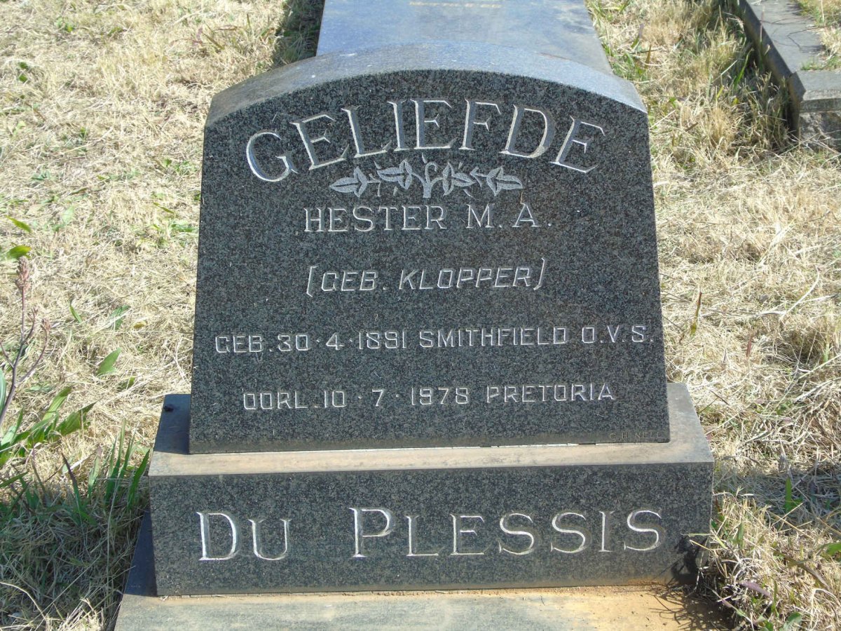 PLESSIS Hester M.A., du nee KLOPPER 1891-1978