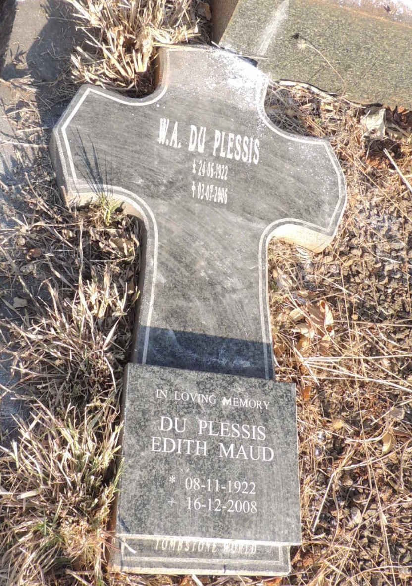 PLESSIS W.A., du 1922-2006 & Edith Maud 1922-2008
