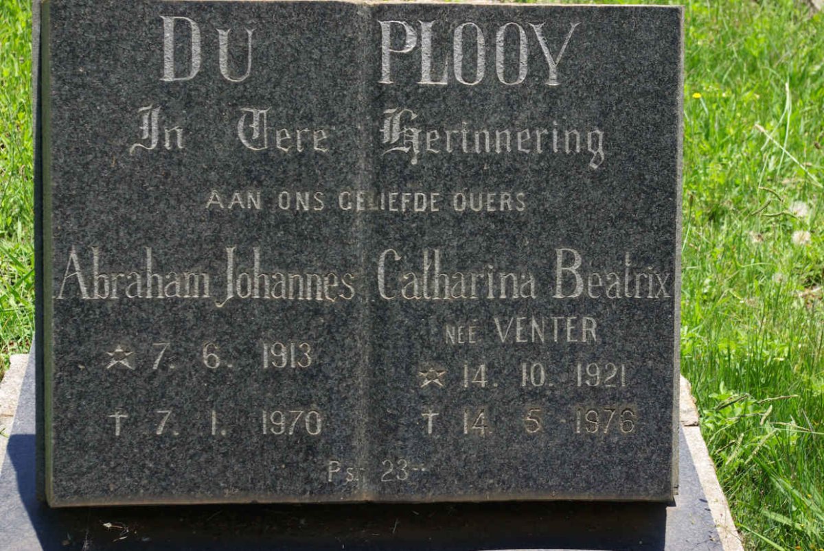 PLOOY Abraham Johannes, du 1913-1970 &amp; Catharina Beatrix VENTER 1921-1976
