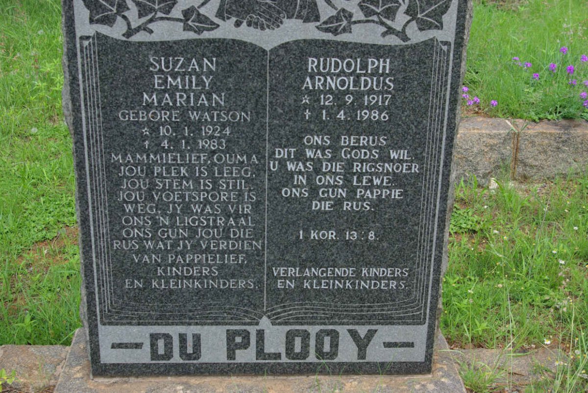 PLOOY Rudolph Arnoldus, du 1917-1986 &amp; Suzan Emily Marian WATSON 1924-1983